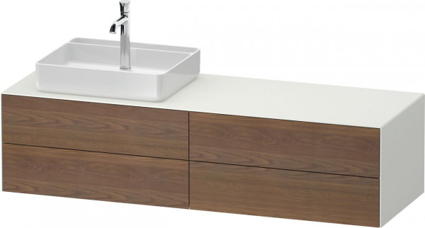 Wastafelmeubel Voor Opzet Waskom Duravit White Tulip 4 verlichte lades, linker wastafel 1600x408mm American walnut massive/White silk matt WT4867L77360010