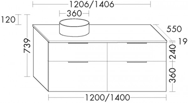 Badkamermeubel Set Burgbad Eqio Wastafel rechts/links, eenheid met 4 laden 1206x739mm Aanpasbaar SGUW120-PN258