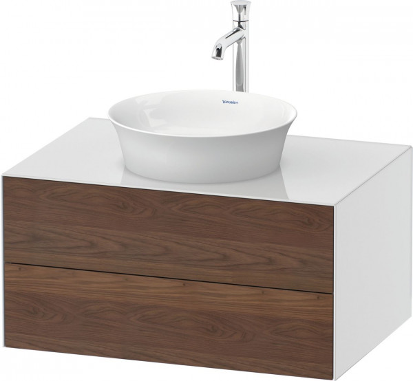 Wastafelmeubel Voor Opzet Waskom Duravit White Tulip 2 laden 800x408mm American walnut massive/White high gloss WT498507785