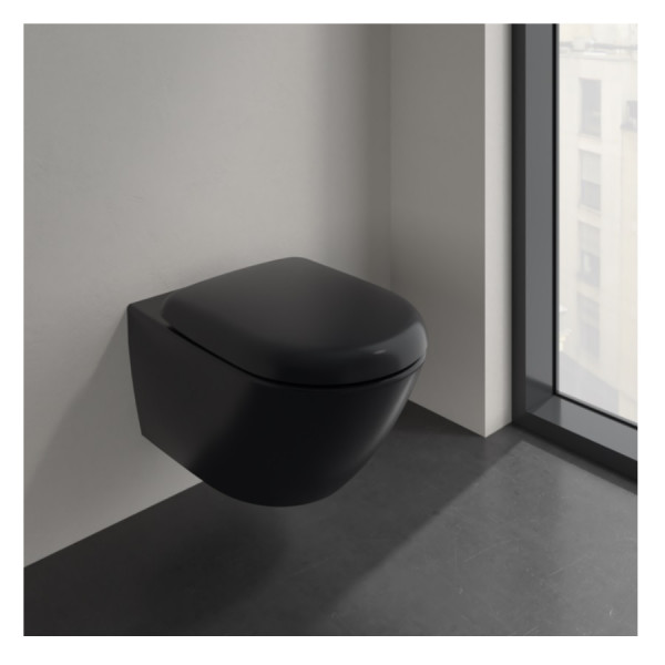 Hangend Toilet Villeroy en Boch Antao randloos, met TwistFlush, Pure Black CeramicPlus