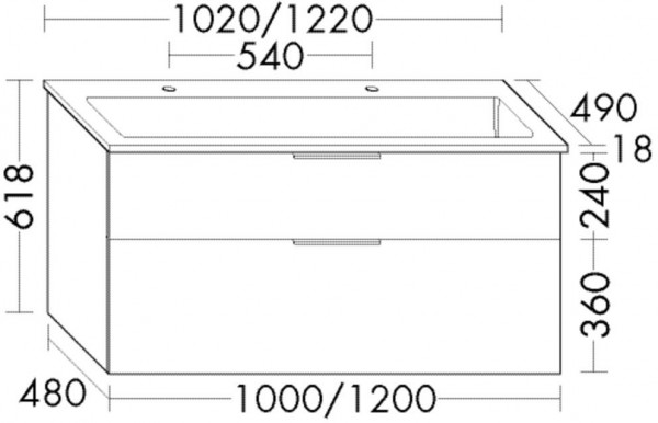 Badkamermeubel Set Burgbad Eqio Dubbele wastafel, meubel met 2 lades 1020x618mm Aanpasbaar SHCS102-PN258