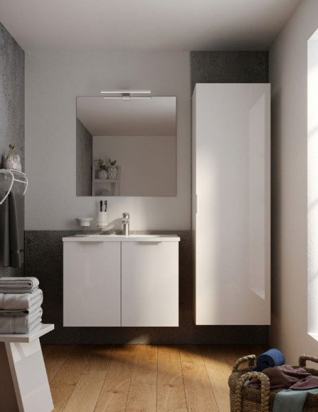 Badkamermeubel Set Allibert EURO PACK 2 deuren met wastafel, spiegel 600mm Glanzend Wit