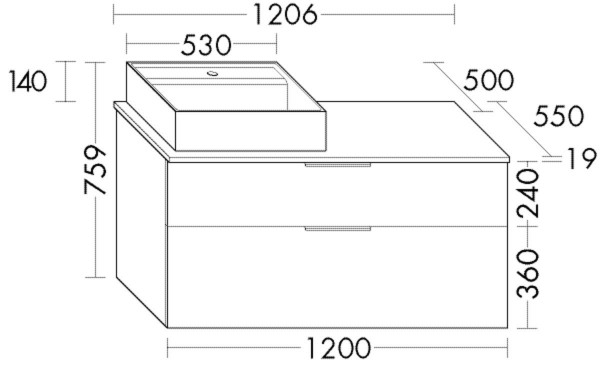 Badkamermeubel Set Burgbad Eqio Wastafelonderbouw met 2 lades 1206x759mm Aanpasbaar SGUQ120-PN258