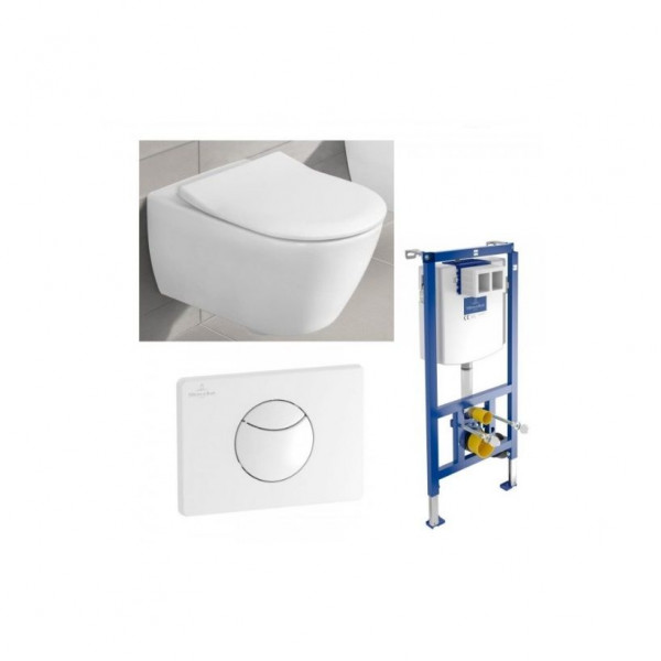 Villeroy en Boch Hangend Toilet Subway 2.0 Wit Randloos Toiletbril Soft Close Quick Release 4in1 5614R0R1 + 9M78S101 + 92246100 + 92248568