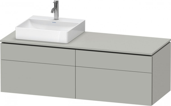 Wastafelmeubel Voor Opzet Waskom Duravit L-Cube 4 laden, wastafel links 1420mm Betongrijs mat LC4870L07070000