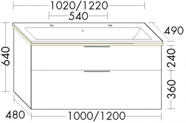 Badkamermeubel Set Burgbad Eqio Dubbele wastafel, 2 verlichte lades 1020x640mm Aanpasbaar SHBW102-PN258