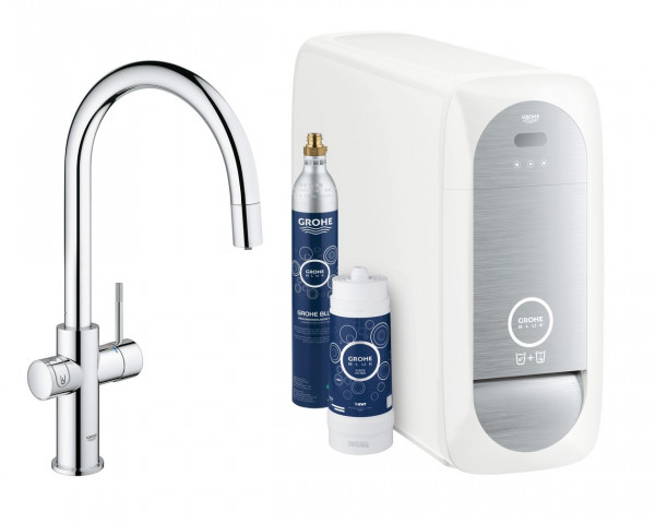 Grohe Waterfilter Keukenkraan Grohe Blue Home Starter Kit Mousseur Bluetooth/WIFI C-uitgang Chroom 31541000