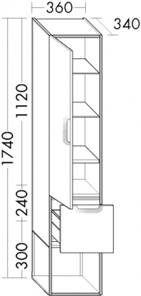 Hoge Badkamerkast Burgbad Vry 1 deur, 1 lade 1740x360mm SGWN035-PN610