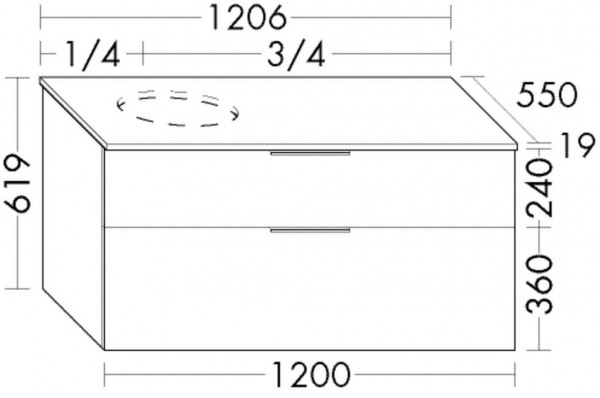 Wastafelmeubel Voor Opzet Waskom Burgbad Eqio Wastafel rechts/links, 2 laden 1206x619mm Aanpasbaar WXXI120-PN258