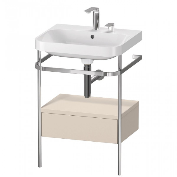 Badkamermeubel Set Duravit Happy D.2 Plus 2-gats wastafel, metalen console, 1 lade 575mm Taupe Supermat HP4840E8383