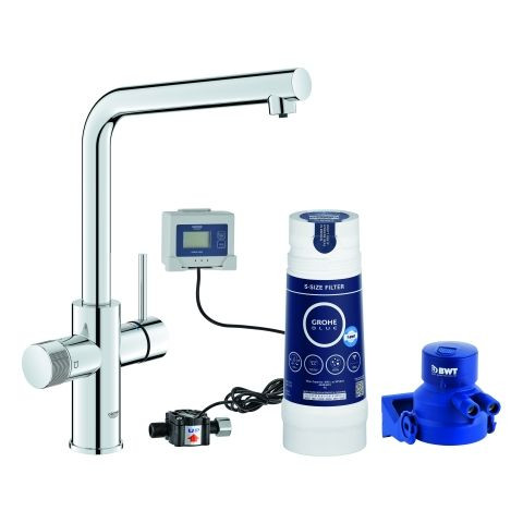 1 Gats Mengkraan Grohe GROHE Blue Pure GROHE Blue S-Size filter L-vormige uitgang Chroom