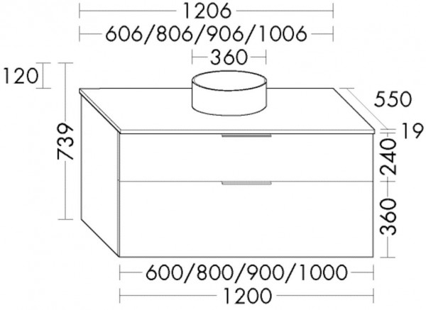 Badkamermeubel Set Burgbad Eqio Vrijstaande wastafel met 2 lades 606x739mm Aanpasbaar SGUM060-PN258