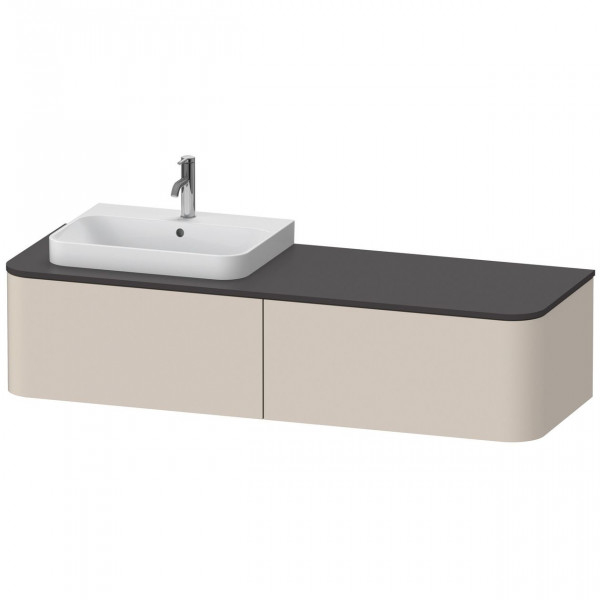 Wastafelmeubel Voor Opzet Waskom Duravit Happy D.2 Plus 2 laden, wastafel links 1600mm Taupe Supermat HP4944L8383