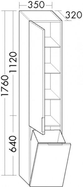 Hoge Badkamerkast Burgbad Eqio 1 deur, 1 linnenkanaal 1760x350mm Aanpasbaar HSRF035-PN258