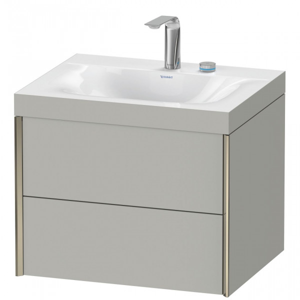 Badkamermeubel Set Duravit XViu Wandgemonteerd, Wastafel c-gebonden C-frame 2 gaten, Kast 2 laden 600mm Betongrijs mat/Champagne XV4614EB107C