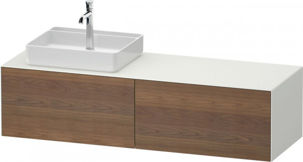 Wastafelmeubel Voor Opzet Waskom Duravit White Tulip 2 verlichte lades, wastafel links 1600x408mm American walnut massive/White silk matt WT4864L77360010