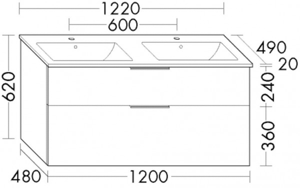 Badkamermeubel Set Burgbad Eqio Dubbele wastafel, meubel met 2 lades 1220x620mm Aanpasbaar SHBX122-PN258