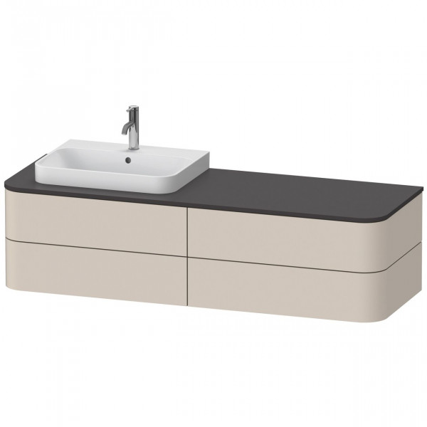 Wastafelmeubel Voor Opzet Waskom Duravit Happy D.2 Plus 4 laden, wastafel links 1600mm Taupe Supermat HP4973L8383