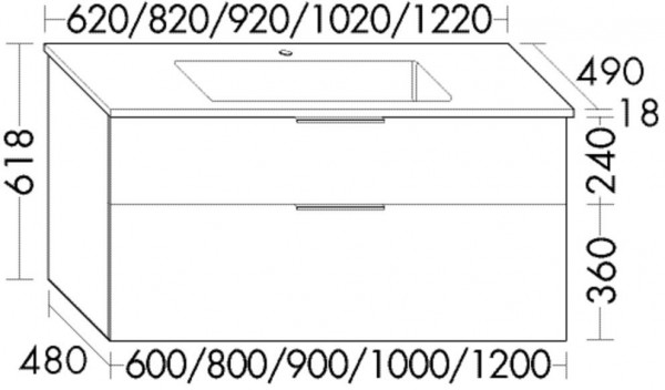 Badkamermeubel Set Burgbad Eqio 1-gats wastafel, 2-draai-eenheid 620x618mm Aanpasbaar SHCB062-PN258