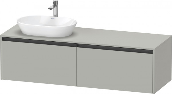 Wastafelmeubel Voor Opzet Waskom Duravit Ketho.2 2 lades, antraciet handgrepen, linker wastafel 1600x459mm Betongrijs mat K24889L07070000