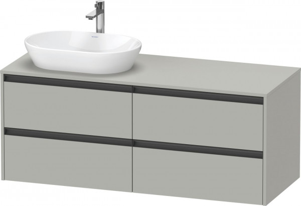 Wastafelmeubel Voor Opzet Waskom Duravit Ketho.2 4 lades, antraciet handgrepen, linker wastafel 1400x568mm Betongrijs mat K24898L07070000