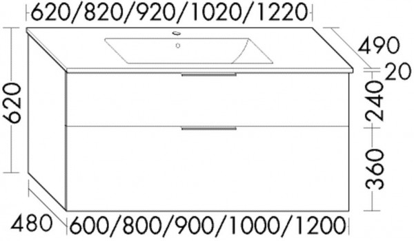 Badkamermeubel Set Burgbad Eqio 1-gats wastafel, 2-draai-eenheid 620x620mm Aanpasbaar SHBT062-PN258