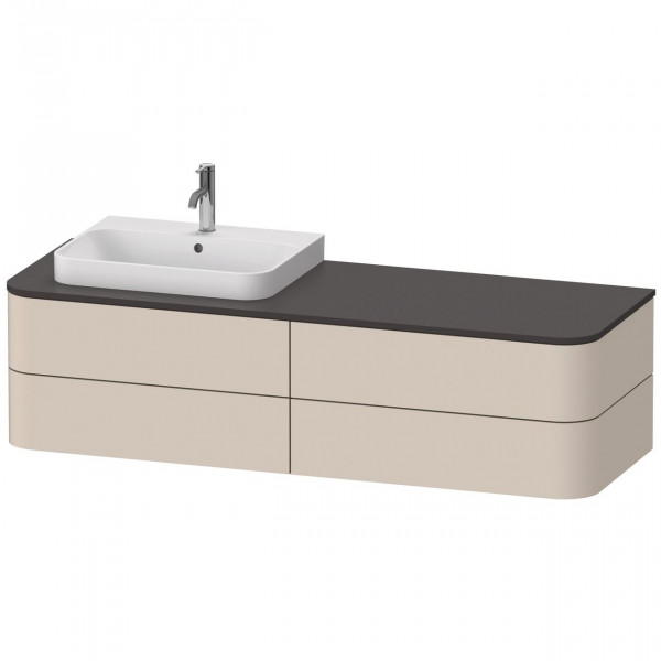 Wastafelmeubel Voor Opzet Waskom Duravit Happy D.2 Plus 4 laden, wastafel links 1600mm Taupe Supermat HP4963L8383