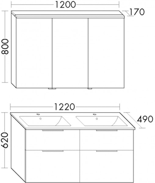 Badkamermeubel Set Burgbad Eqio Dubbele wastafel, 4-ladeskast, 3-deurs badkamermeubel 1220mm Aanpasbaar SHCR122-PN258