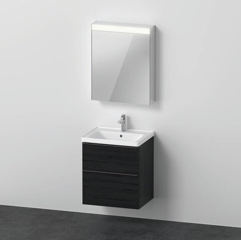 Badkamermeubel Set Duravit D-Neo Wastafelonderbouw, spiegelkast, links scharnierend 600x2000x480mm Zwart Eiken DE0145L16160000