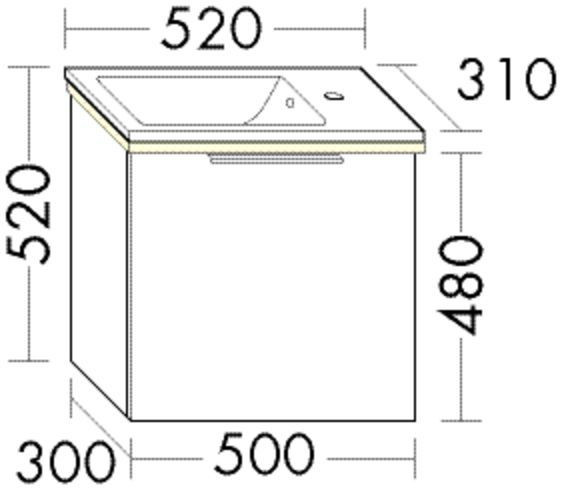 Badkamermeubel Set Burgbad Eqio Wastafel, 1 ladeblok 520x520mm Aanpasbaar SHCH052-PN258