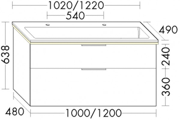 Badkamermeubel Set Burgbad Eqio Dubbele wastafel, 2 verlichte lades 1020x638mm Aanpasbaar SHCT102-PN258