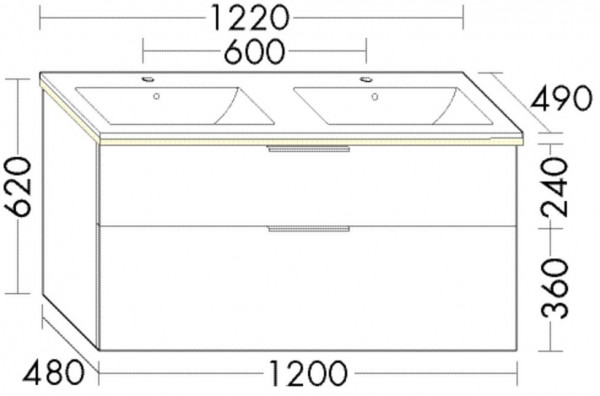 Badkamermeubel Set Burgbad Eqio Dubbele wastafel, 2 verlichte lades 1220x640mm Aanpasbaar SHBY122-PN258