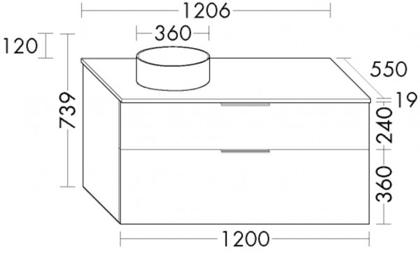 Badkamermeubel Set Burgbad Eqio Vrijstaande wastafel rechts/links, meubel met 2 laden 1206x739mm Aanpasbaar SGUN120-PN258